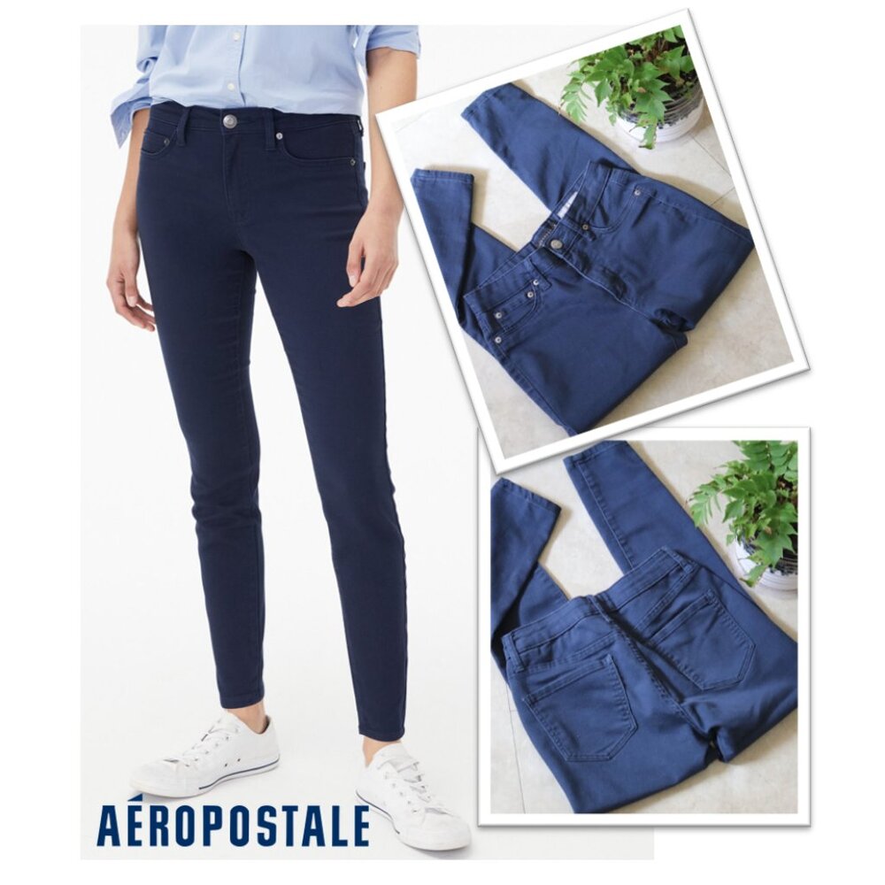 AEROPOSTALE Seriously Stretchy Skinny Ankle High-Rise Jegging - Navy, Sz 2 Short